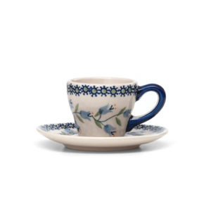 Pfauenauge F037-54 blau/weiß Bunzlauer Keramik Espressotasse mit Untertasse 
