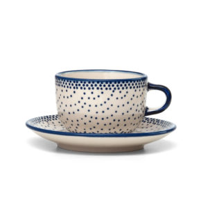 Bunzlauer Keramik Espressotasse mit Untertasse blau/weiß F037-70A Punkte 