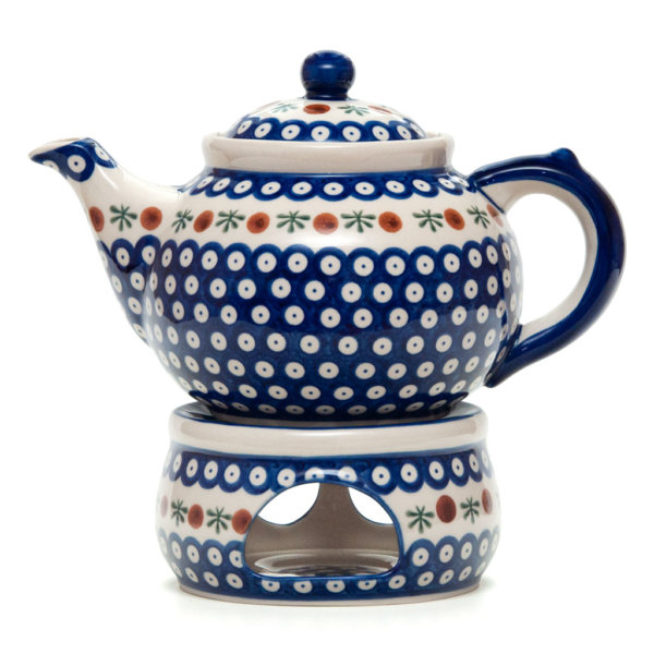 Tee-/Kaffeekanne Vol.1,3L Dekor MAGM Bunzlauer Keramik Kanne mit Stövchen 