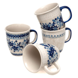 Bunzlauer Keramik Becher 300ml 4er Set Blaue Linie Kollektion