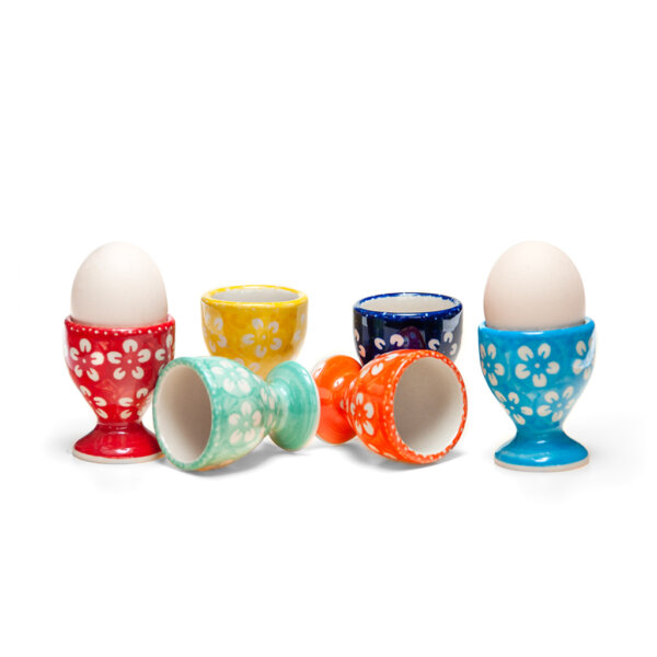 Bunzlauer Keramik Eierbecher mit Fuß 6er Set "Color Love" Handarbeit