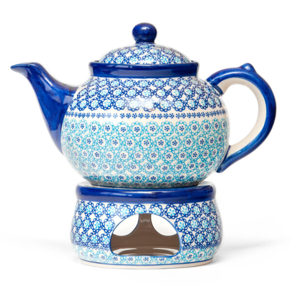 Bunzlauer Keramik Keramik Tee-/Kaffeekanne mit Stövchen 1,5L Dekor CU-13 Handarbeit