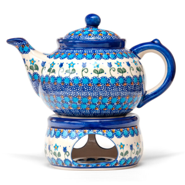 Bunzlauer Keramik Keramik Tee-/Kaffeekanne mit Stövchen 1,5L Dekor U-06 Handarbeit