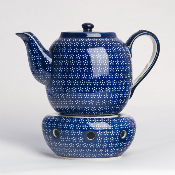 Bunzlauer Keramik Teekanne mit Sieb und Stövchen 1.5 L Dekor A-226A Handarbeit