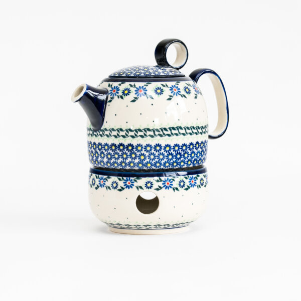 Bunzlauer Keramik Teekanne mit Sieb und Stövchen 1.1 L Dekor A-1163A