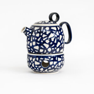 Bunzlauer Keramik Teekanne mit Sieb und Stövchen 1.1 L Dekor DU-248