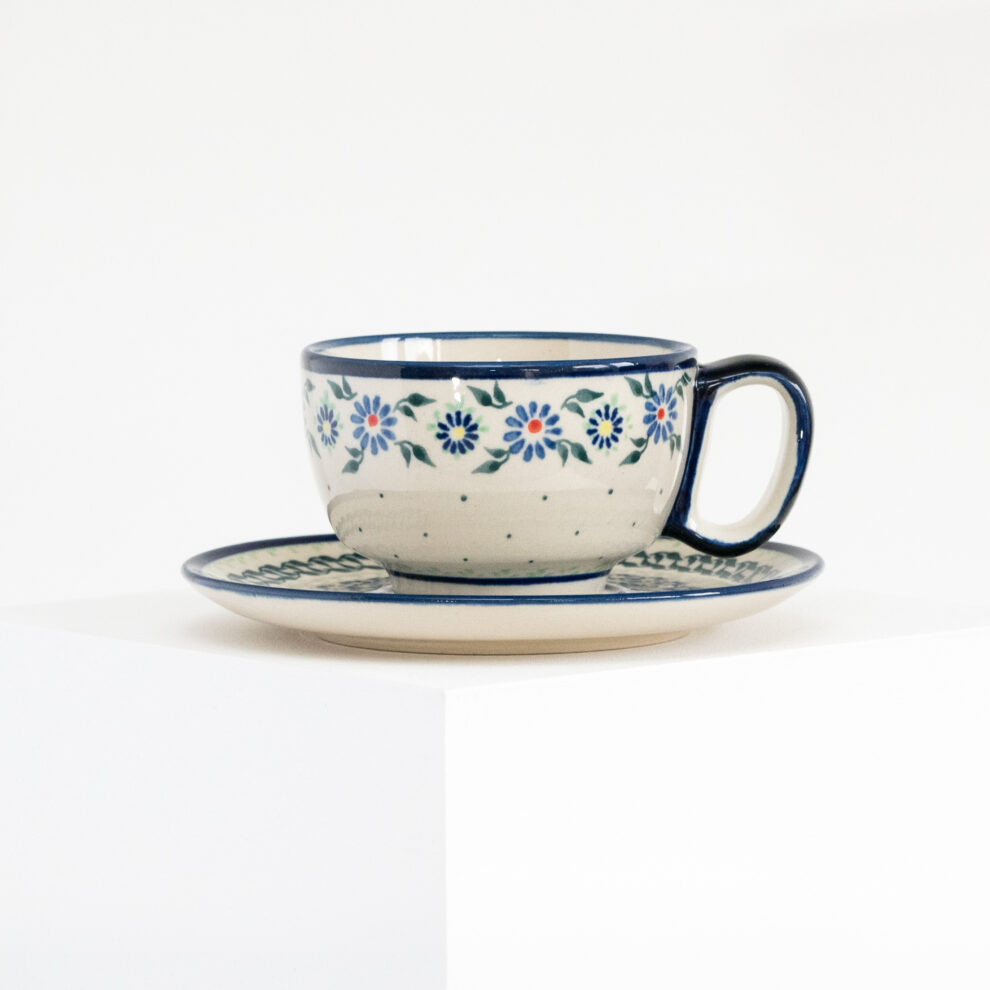 Tasse à Café Bunzlauer Keramik Avec Soucoupe - 210 Ml, Décor 41 (fleurs Bleues), Faite à La Main, Lavable Au Lave-vaisselle - 4