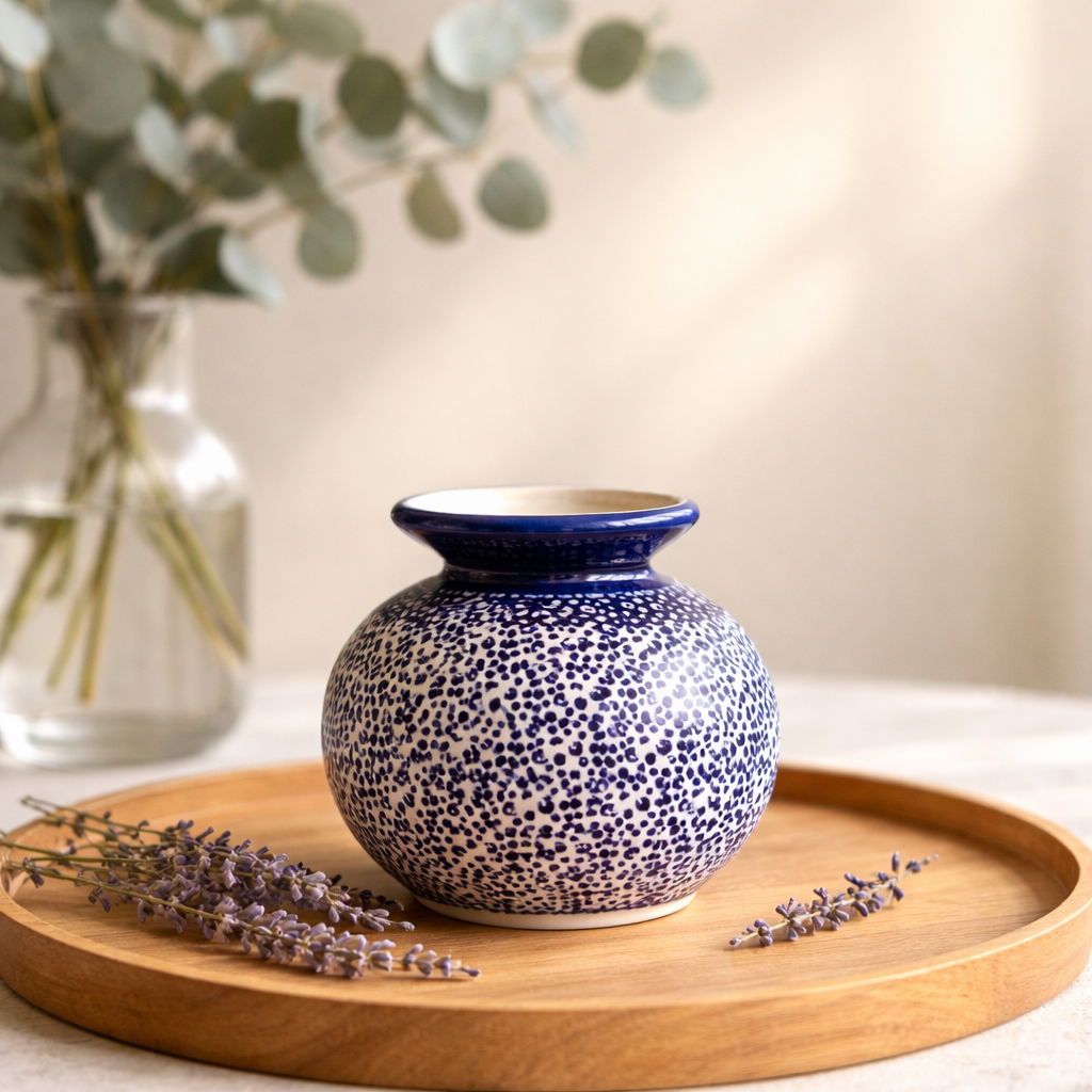 Kleine blumenvase im Blautönen von BUnzlauer Keramik