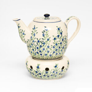 Bunzlauer Keramik Teekanne mit Sieb und Stövchen 1.5 L Dekor D-1208 Handarbeit