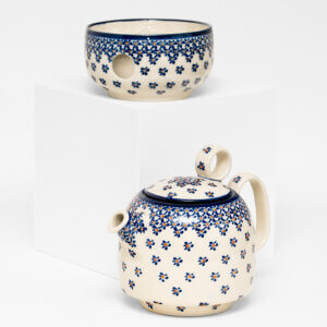 Bunzlauer Keramik Teekanne mit Sieb und Stövchen 1.1 L Serie "OTOK" Dekor A-882A