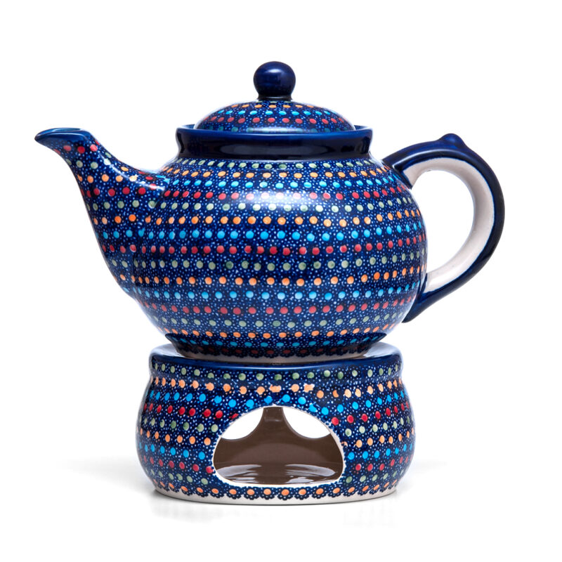 Bunzlauer Keramik Kanne mit Stövchen 1.3L IZ20 Unikat signiert |||Polish Pottery Pattern IZ17 Unique Modern|Bunzlauer Keramik Dekor IZ17 Unikat Modern