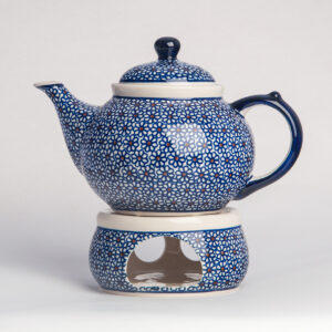 Bunzlauer Keramik Kanne mit Stövchen 1.25 L Dekor D-120 Handarbeit