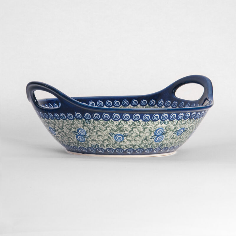 Bunzlauer Keramikschale Obstschale mit Griffen rund 30 cm Dekor A-1073A Handarbeit