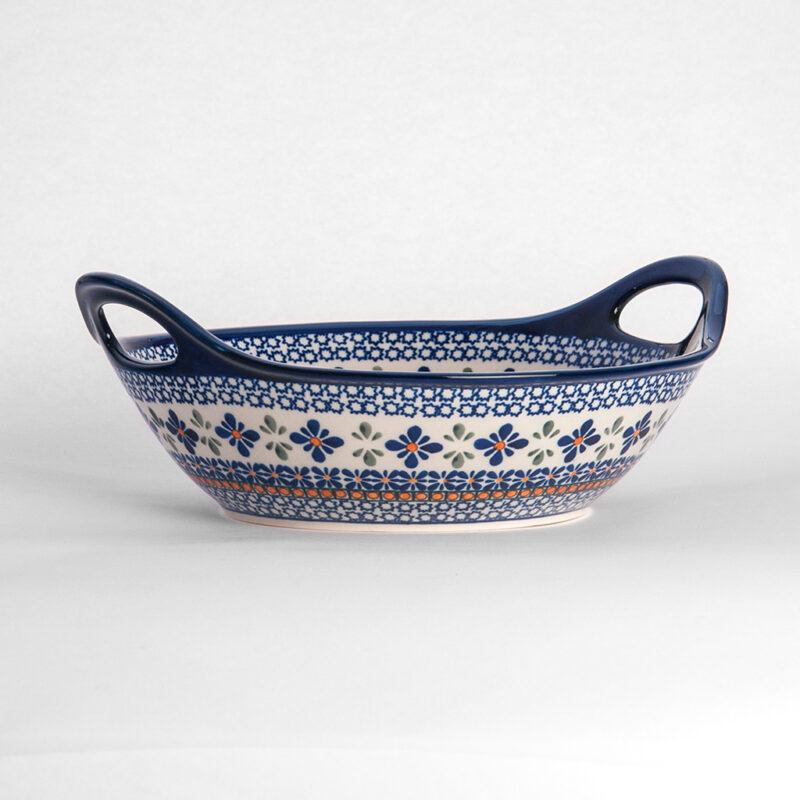 Bunzlauer Keramikschale Obstschale mit Griffen rund 30 cm Dekor A-221A Handarbeit