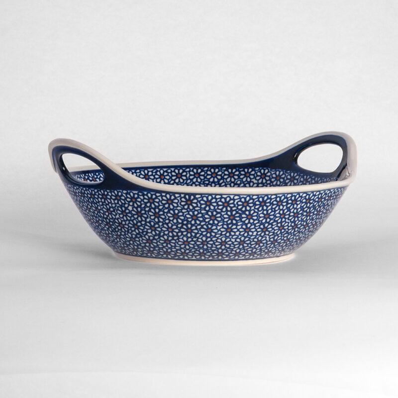 Bunzlauer Keramikschale Obstschale mit Griffen rund 30 cm Dekor D-120 Handarbeit