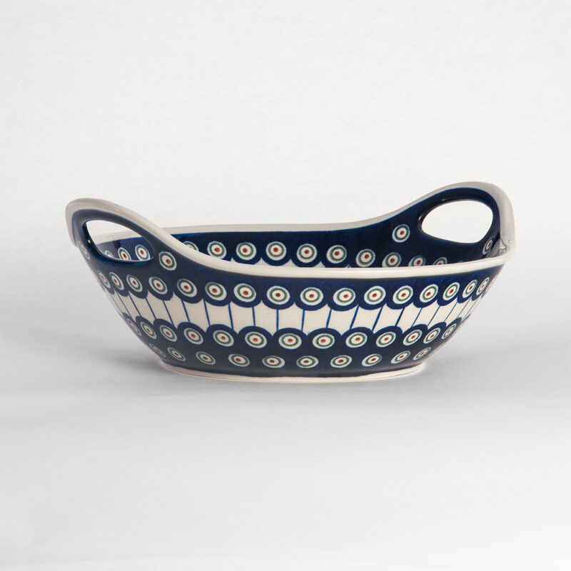 Bunzlauer Keramikschale Obstschale mit Griffen rund 30 cm Dekor D-8 Handarbeit