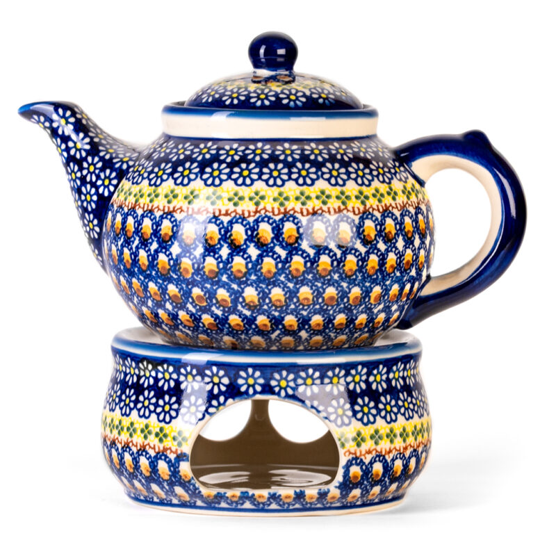 Bunzlauer Tee-/Kaffeekanne mit Stövchen 1.5L Dekor A-09