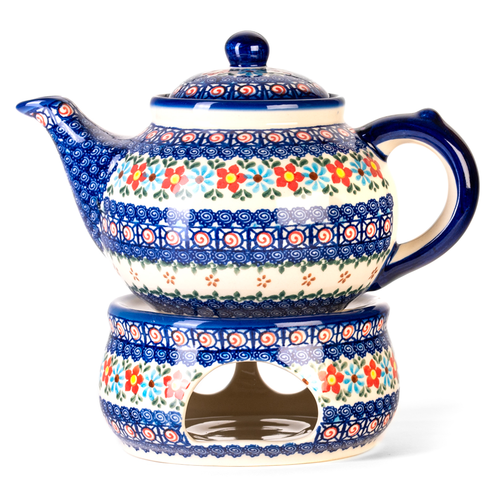 Bunzlauer Tee-/Kaffeekanne mit Stövchen 1.5L Dekor A-33